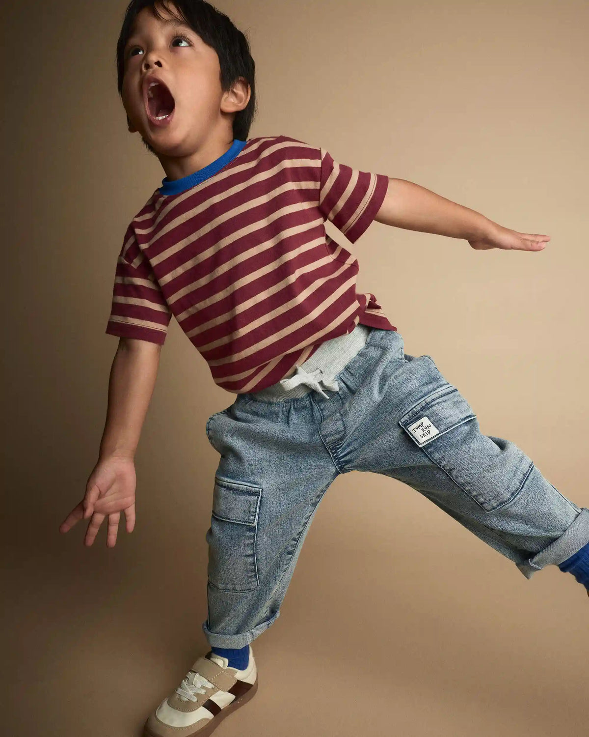 Toddler Boy Cargo Pant in Avenue Wash - Blue/Heather Grey