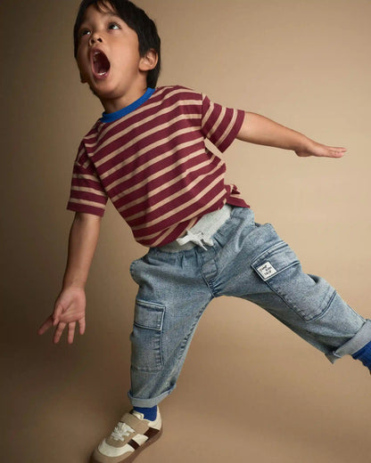 Toddler Boy Cargo Pant in Avenue Wash - Blue/Heather Grey