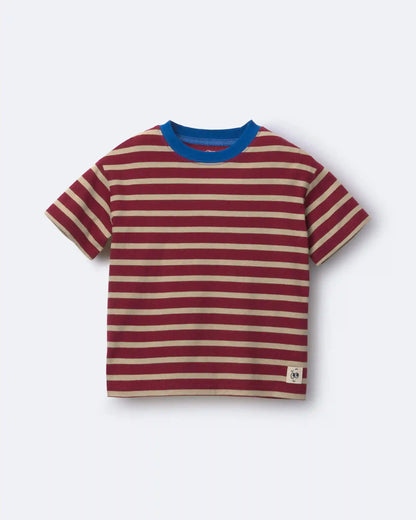 Toddler Boy Relaxed Tee in Stripes - Burgundy/Royal Blue