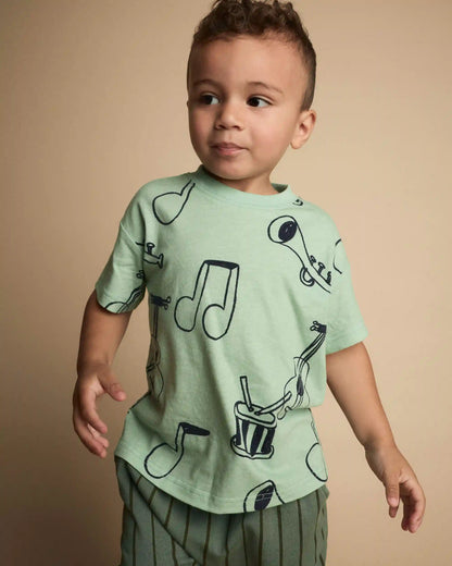 Toddler Relaxed Graphic Tee in Music Print - Green