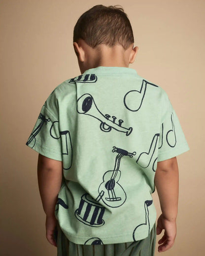 Toddler Relaxed Graphic Tee in Music Print - Green