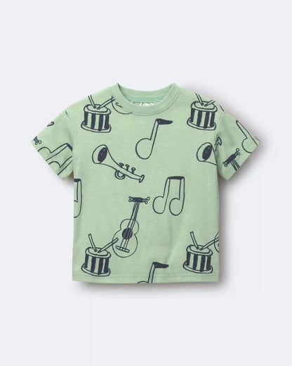 Toddler Relaxed Graphic Tee in Music Print - Green