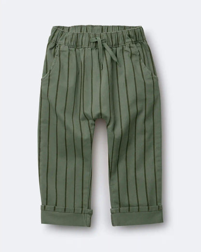 Toddler Boy Playground Pants in Stripes - Olive