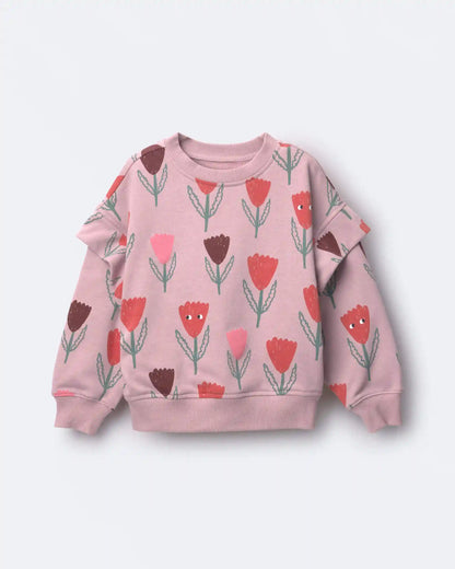 Toddler Girl Double Layer Pullover Sweatshirt in Tulip Print - Mauve