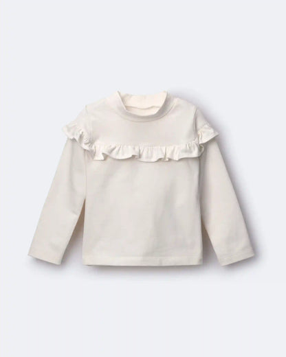 Toddler Girl Mock Neck Ruffle Top - Cream
