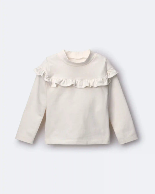 Toddler Girl Mock Neck Ruffle Top - Cream
