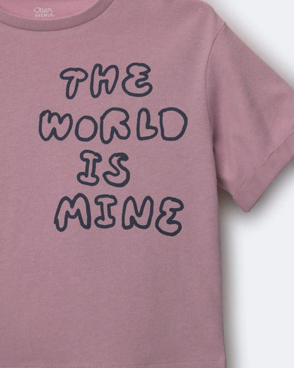 Toddler 'The World Is Mine' Rolled Cuff Tee - Mauve