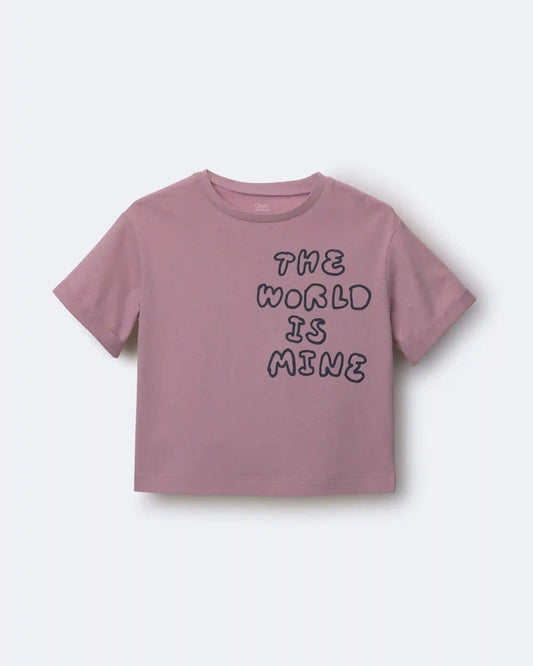 Toddler 'The World Is Mine' Rolled Cuff Tee - Mauve