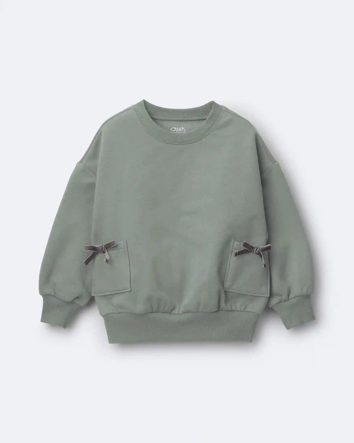 Toddler Girl Otter Sweatshirt™ with Bow Pockets - Olive