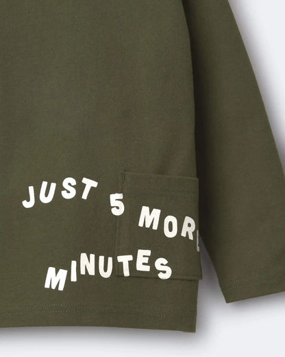 Toddler 'Just 5 More Minutes' Long-Sleeve Relaxed Graphic Tee - Olive
