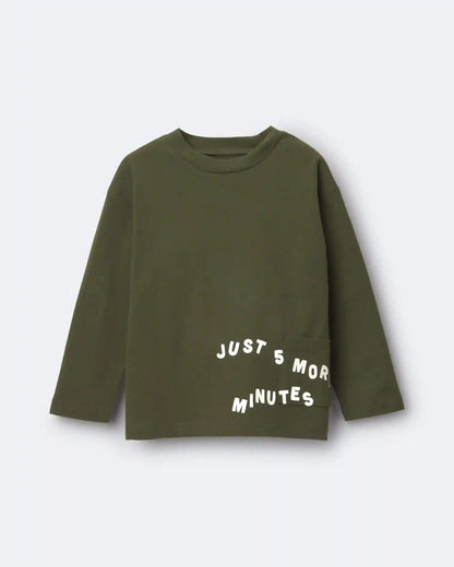 Toddler 'Just 5 More Minutes' Long-Sleeve Relaxed Graphic Tee - Olive