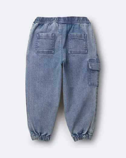 Toddler Denim Cargo Joggers in Avenue Wash - Blue