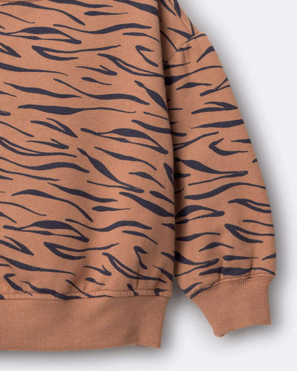 Toddler Balloon-Sleeve Pullover Sweatshirt in Tiger Print - Brown