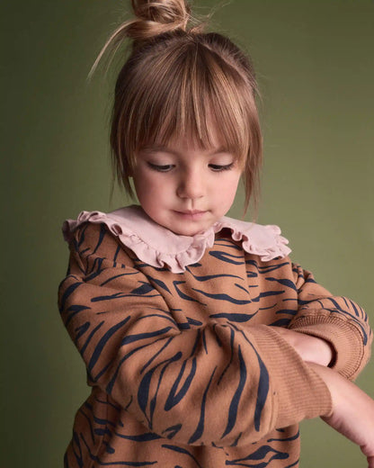 Toddler Balloon-Sleeve Pullover Sweatshirt in Tiger Print - Brown