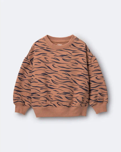 Toddler Balloon-Sleeve Pullover Sweatshirt in Tiger Print - Brown