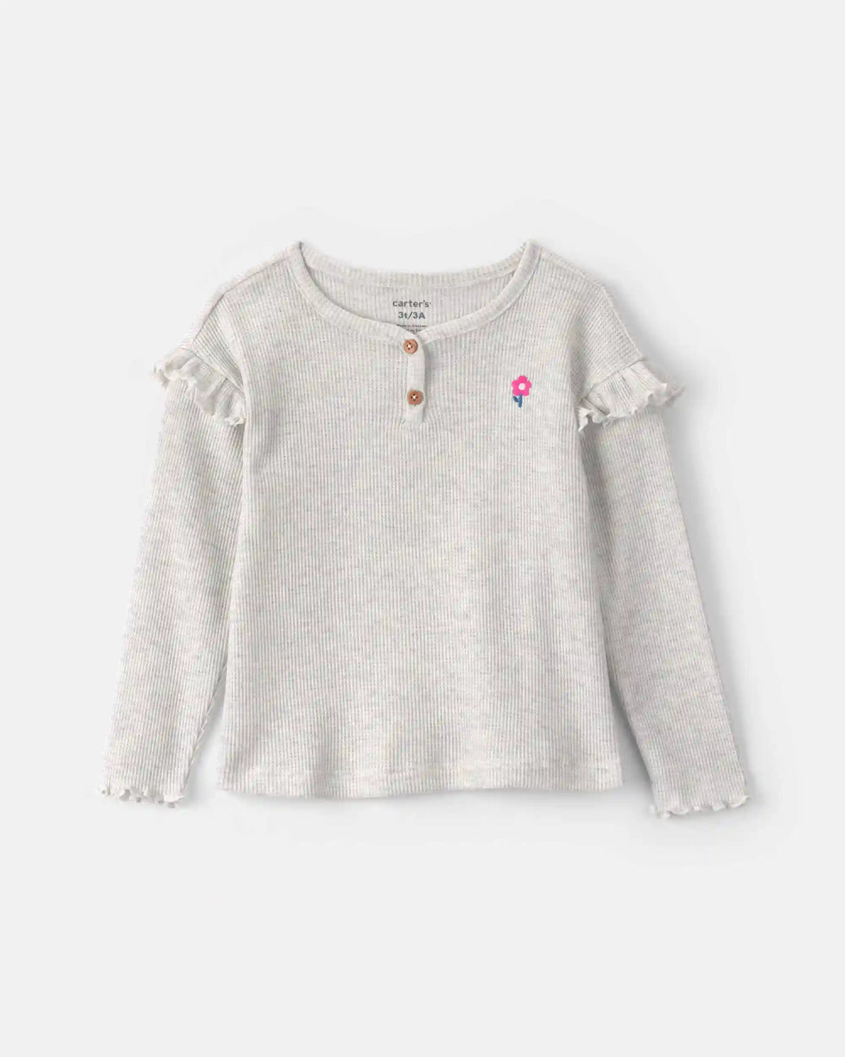 Toddler Girl Flower Thermal Long-Sleeve Top - Grey