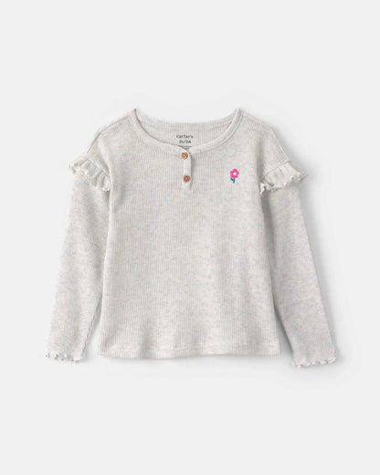 Toddler Girl Flower Thermal Long-Sleeve Top - Grey