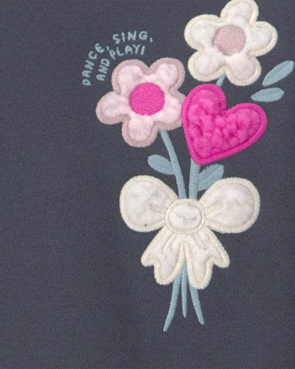 Toddler Girl Floral Fleece Pullover Sweatshirt - Dark Grey