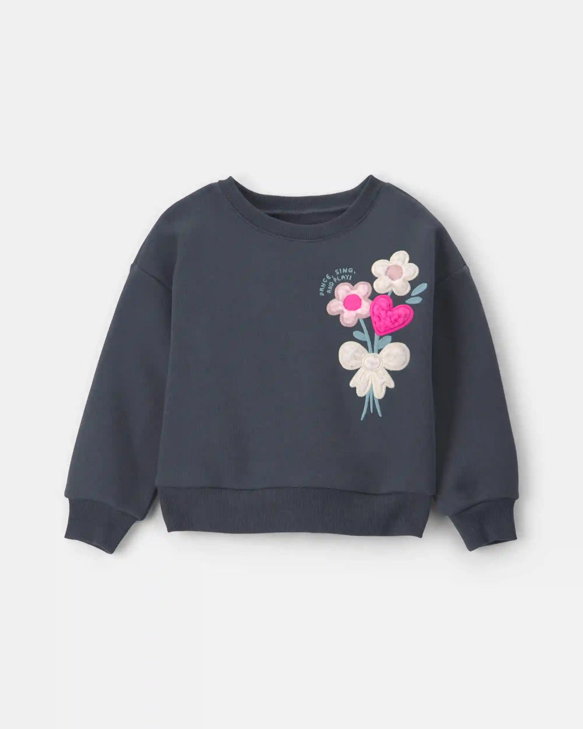Toddler Girl Floral Fleece Pullover Sweatshirt - Dark Grey