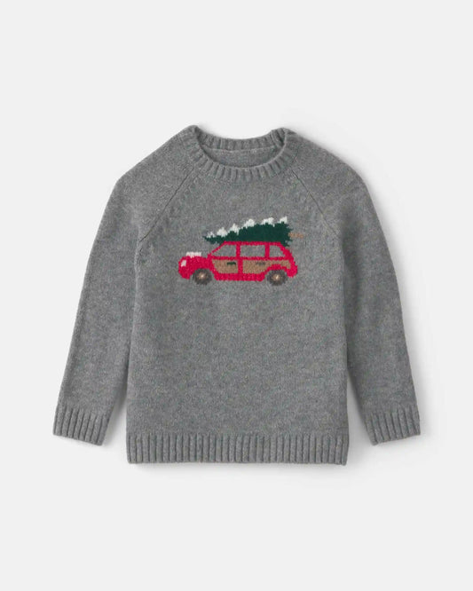 Toddler Boy Christmas Car Sweater - Grey