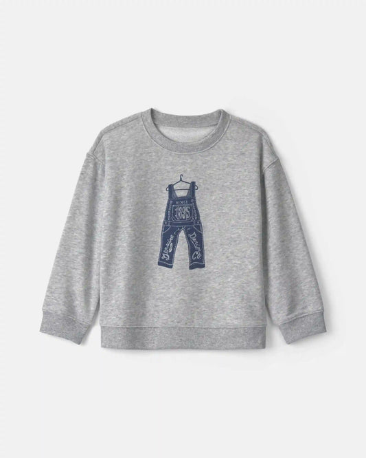 Toddler Boy Overall French Terry Sweater - Grey