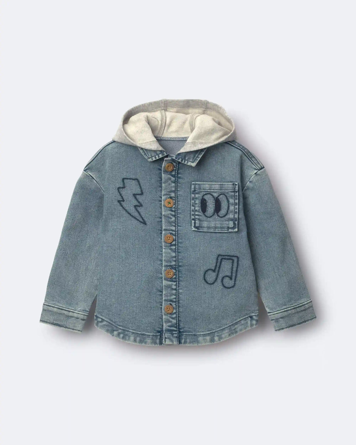 Toddler Denim Hooded Jacket in Avenue Wash - Blue/Heather Grey