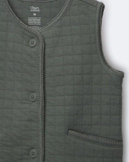 Toddler Girl Quilted Vest - Olive