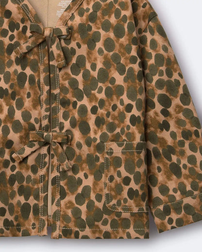 Toddler Girl Bow Jacket in Leopard - Brown