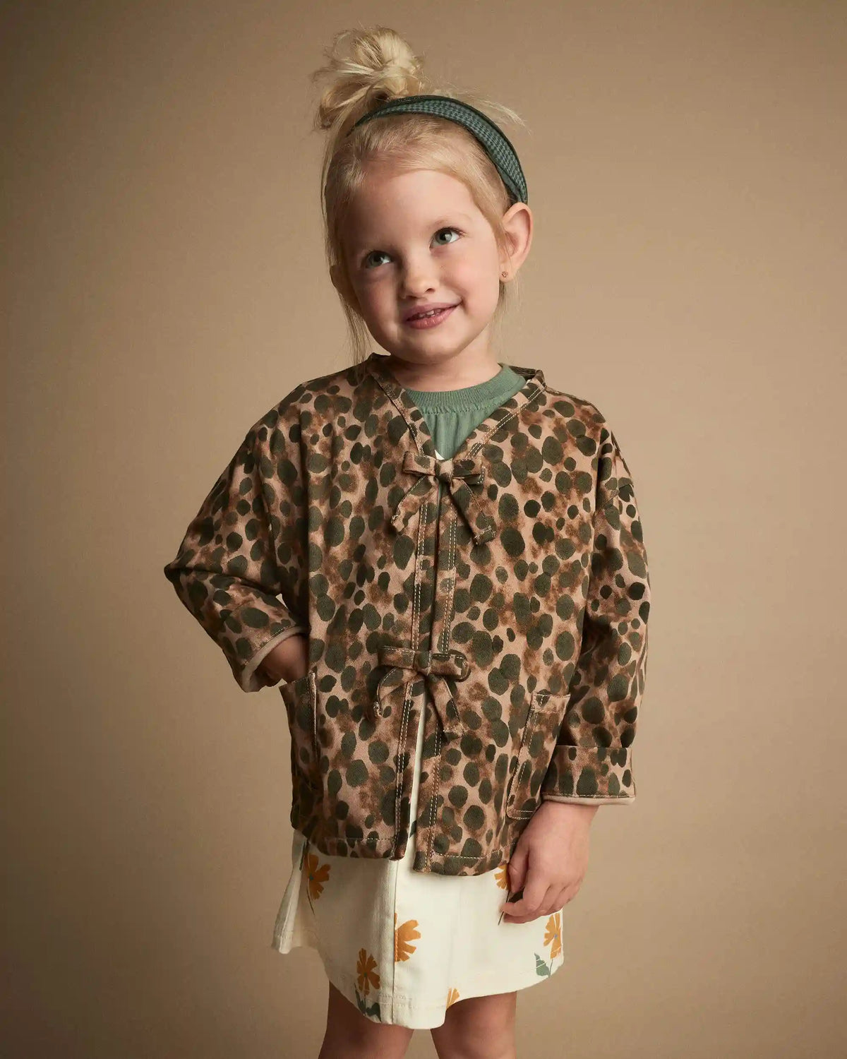 Toddler Girl Bow Jacket in Leopard - Brown