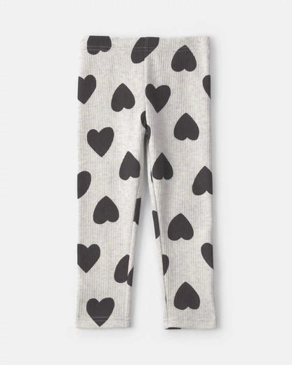 Toddler Girl Heart Pull-On Stretch Leggings - Grey/Black