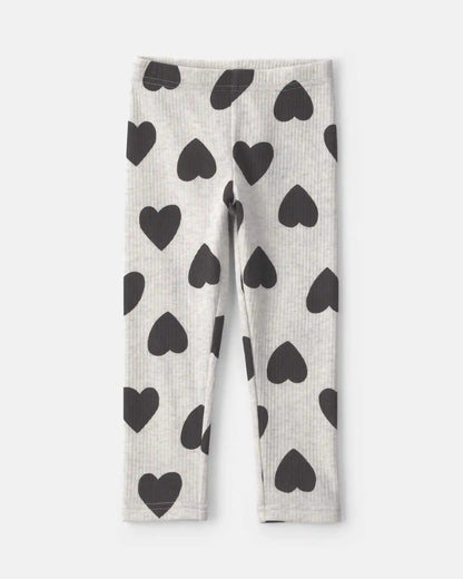 Toddler Girl Heart Pull-On Stretch Leggings - Grey/Black