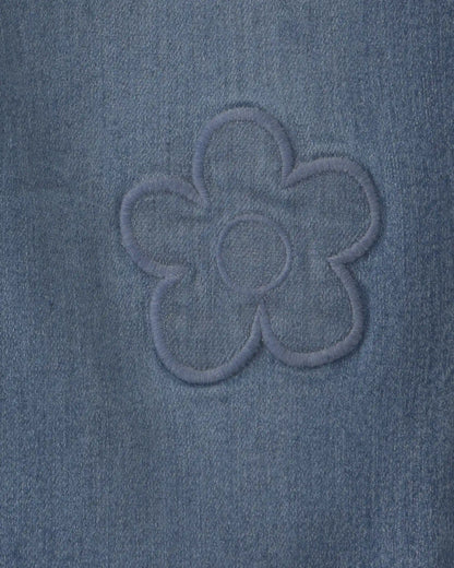 Toddler Girl Acid Wash Denim Baggy Cuffed Flower Jeans - Blue/Pink