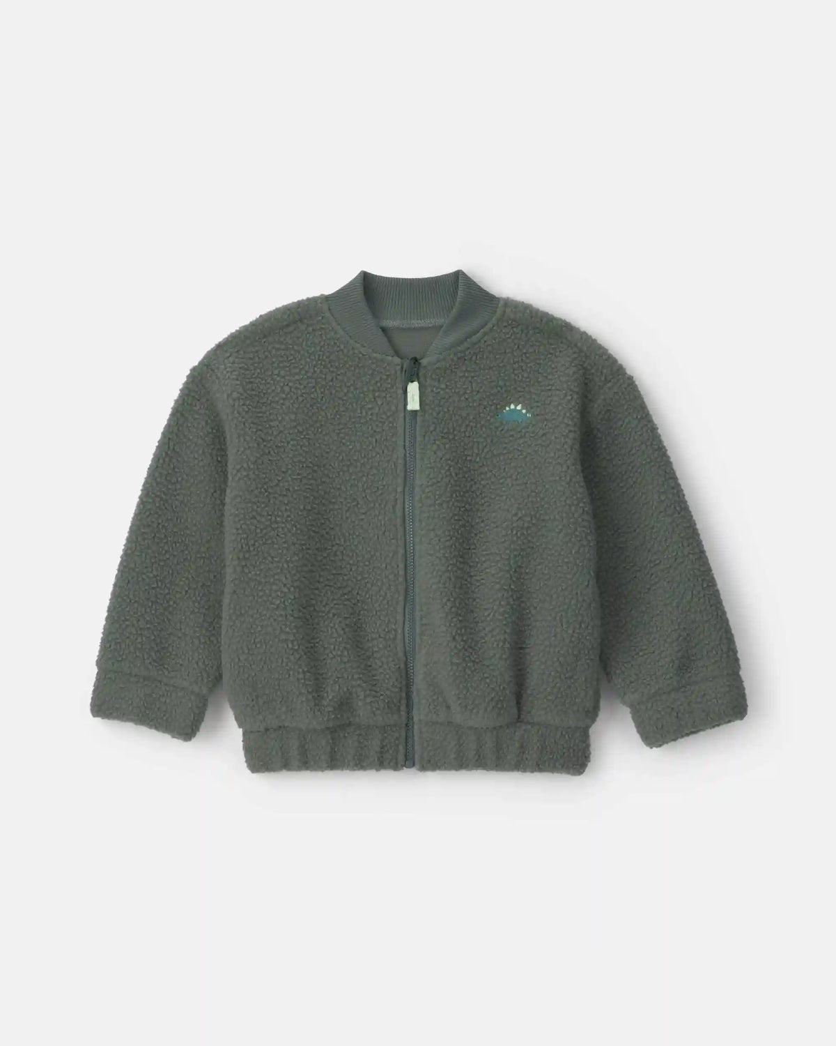 Toddler Boy Dinosaur Teddy Fleece Zip-Up Jacket - Olive Green