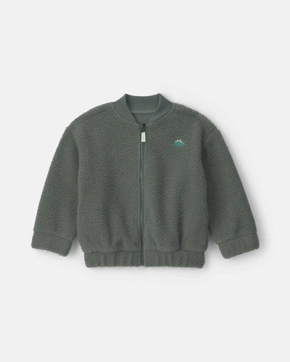 Toddler Boy Dinosaur Teddy Fleece Zip-Up Jacket - Olive Green