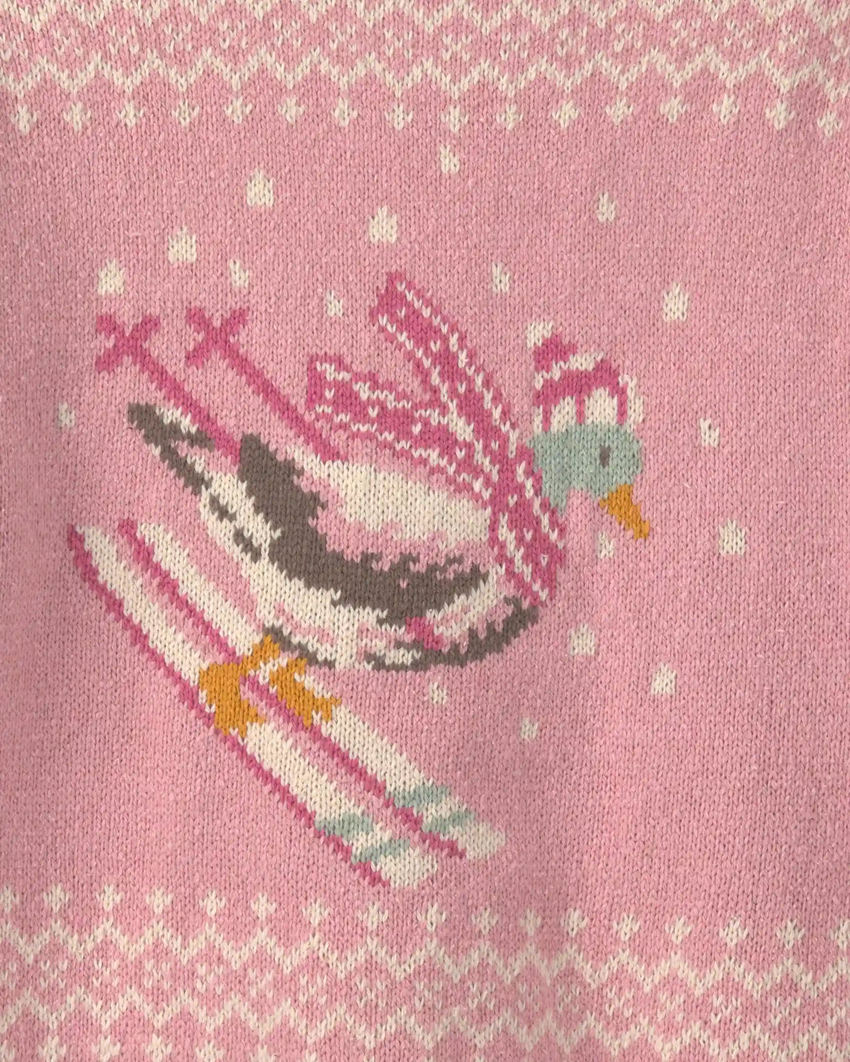 Toddler Girl Duck Skiing Fair Isle Sweater - Pink