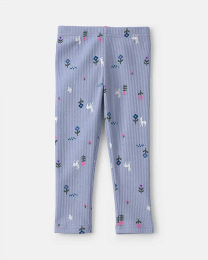 Toddler Girl Deer Floral Pull-On Stretch Leggings - Blue
