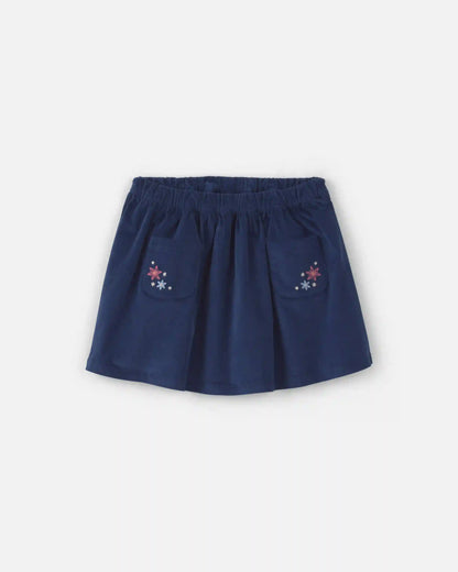 Toddler Girl Corduroy Flower Skirt - Dark Wash