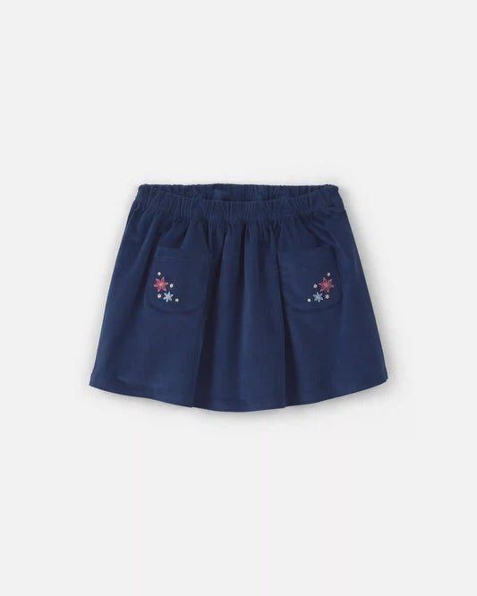 Toddler Girl Corduroy Flower Skirt - Dark Wash