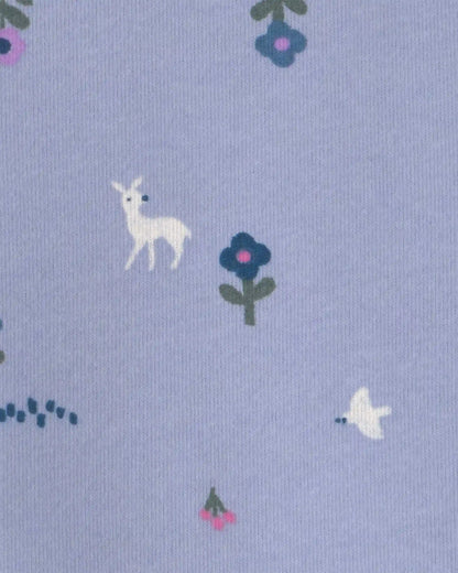 Toddler Girl Deer Floral Fleece Long-Sleeve Pullover Sweatshirt - Blue