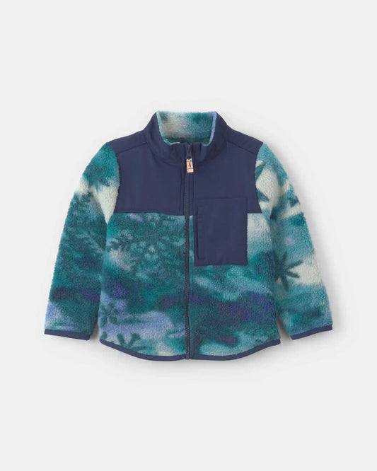 Toddler Boy Snowflake Fleece Zip-Up Jacket - Green/Navy