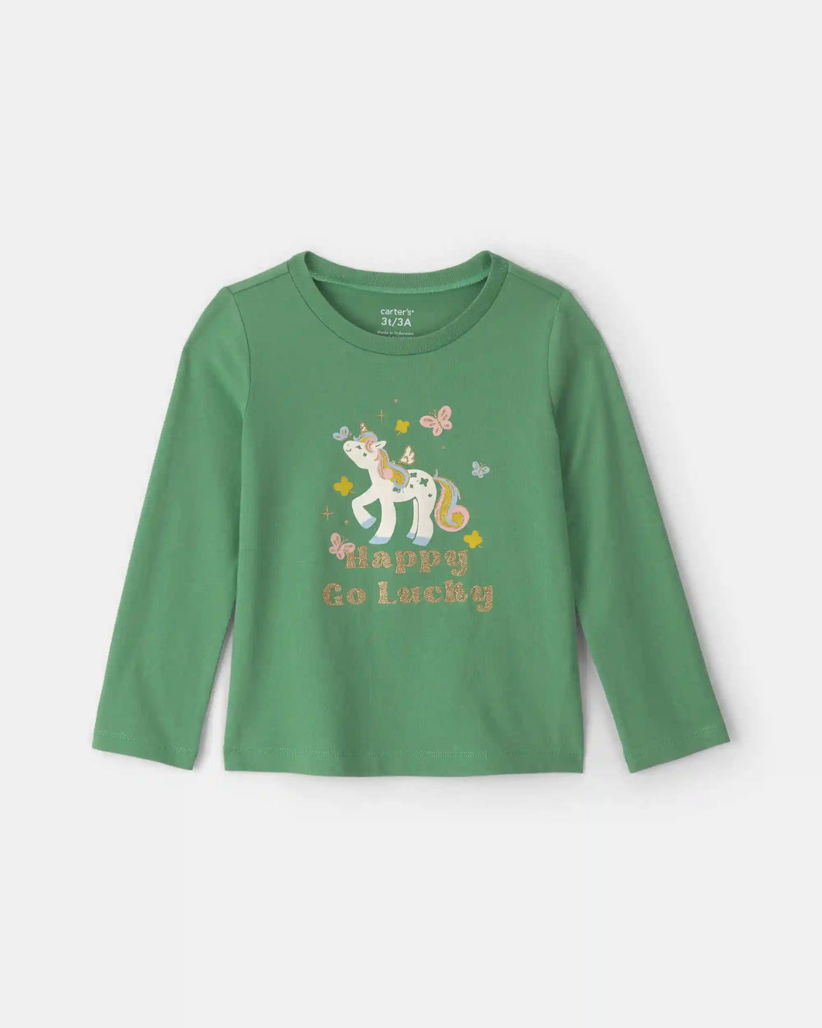 Toddler Girl 'Happy Go Lucky' Unicorn St Patrick's Day Long-Sleeve Graphic Tee - Green