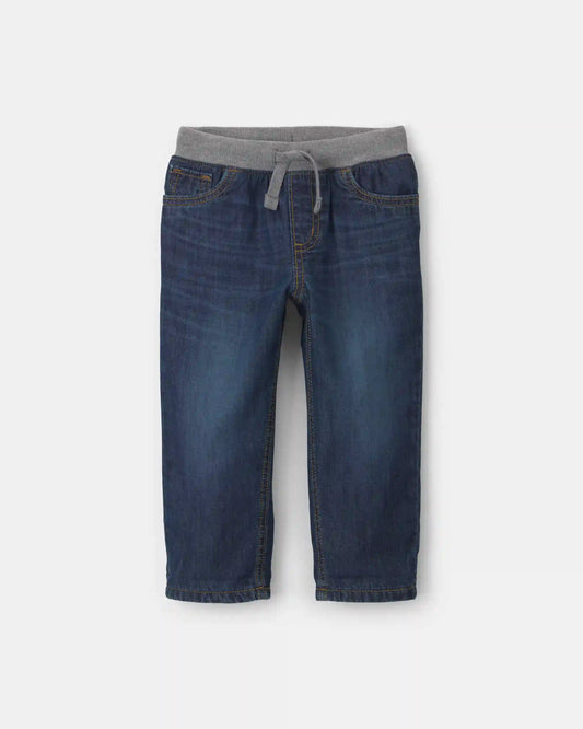 Toddler Boy Fleece-Lined Pull-On Jeans - Dark Wash