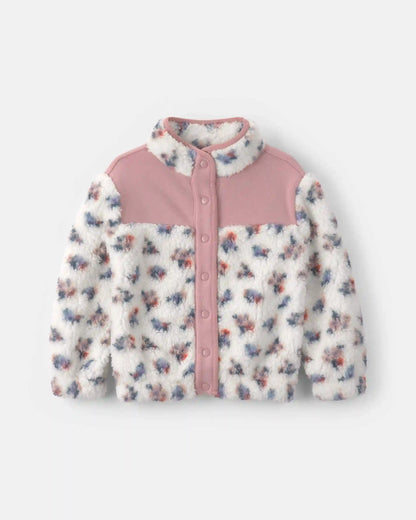 Toddler Girl Floral Fleece Jacket - Pink/White
