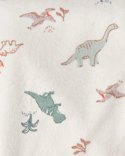 Baby Boy Dinosaur Plush Blanket - Green/Ivory