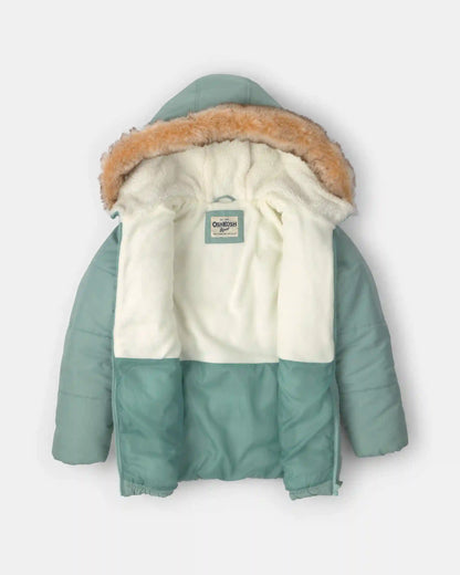 Girls Hooded Heavyweight Winter Jacket - Olive Green