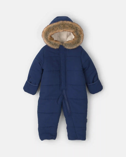 Baby Boy 1-Piece Hooded Pram Snowsuit - Navy Blue