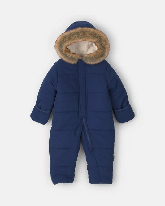 Baby Boy 1-Piece Hooded Pram Snowsuit - Navy Blue