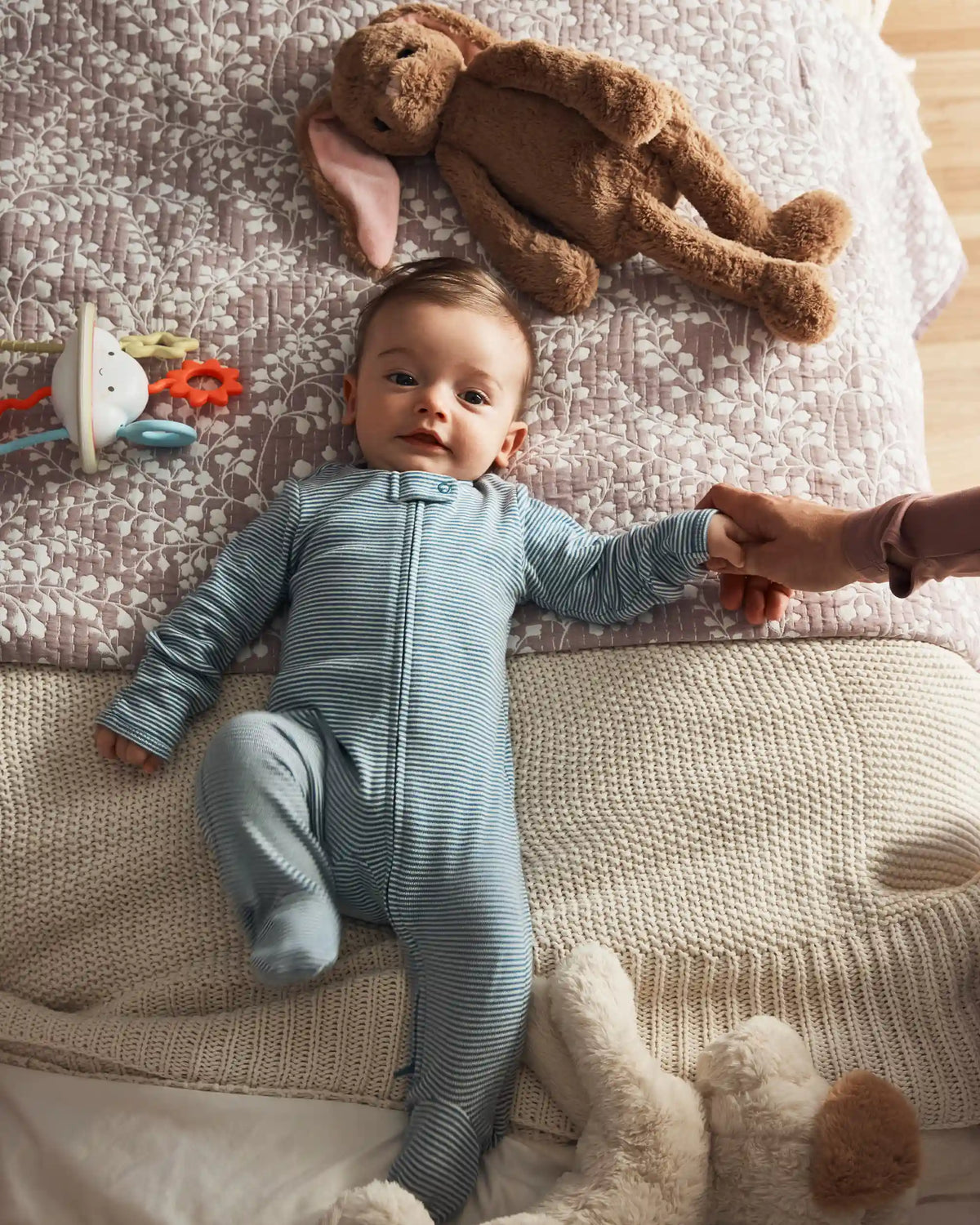 Baby 2-Pack Whale Striped 100% Cotton 2-Way Zip Sleep & Play Pajamas - Blue/Ivory