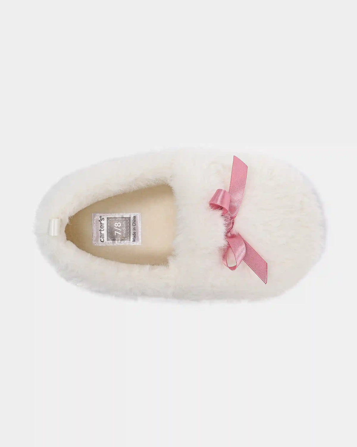 Girls Fuzzy Bow Slippers - Cream/Pink