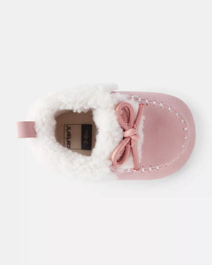 Baby Girl Sherpa Moccasin Boots - Pink/White